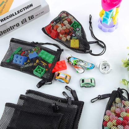 8 Pieces Black Mesh Drawstring Bags with Clips Small Nylon Storage Mesh Bags Shell Bag Dishwasher Net sack for Jewelry Beach Collecting Toys Gifts Travel Kitchen Favor(27.4 x 19 cm/ 10.8 x 7.5 Inch)