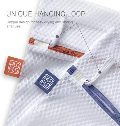 Mesh Laundry Bags for Delicates – 2 XLarge Durable Net with Anti Rust Zipper, Hanging Loop-Garment Safe Wash Bags and Organizer for Washing Machine, Lingerie, Jacket, Bra, Shoes, Sweater, Travel.