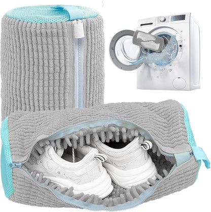 Shoe Washing Machine Bag,Laundry Shoe Bag for Washer and Dryer,Reusable Shoe Cleaning Bag for Sneakers,Tennis Shoes,With Self-locking Zipper, Microfiber Inside (2, Light =Grey)