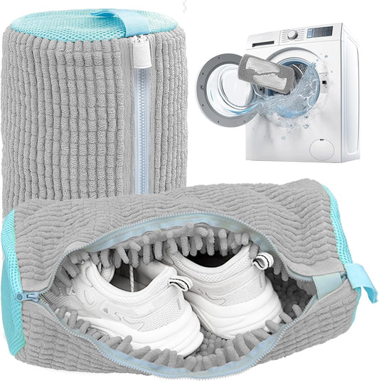 Shoe Washing Machine Bag,Laundry Shoe Bag for Washer and Dryer,Reusable Shoe Cleaning Bag for Sneakers,Tennis Shoes,With Self-locking Zipper, Microfiber Inside (2, Light =Grey)