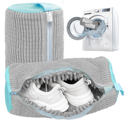 Shoe Washing Machine Bag,Laundry Shoe Bag for Washer and Dryer,Reusable Shoe Cleaning Bag for Sneakers,Tennis Shoes,With Self-locking Zipper, Microfiber Inside (2, Light =Grey)