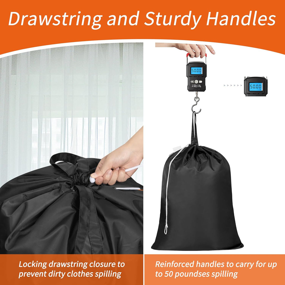 Polecasa 2 Pack Extra Heavy-Duty Laundry Bag with Handles, Black, 28x36"