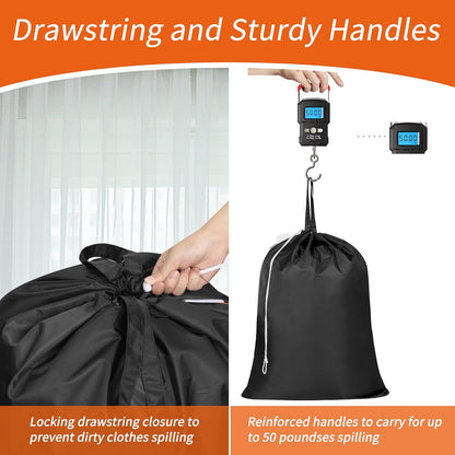 Polecasa 2 Pack Extra Heavy-Duty Laundry Bag with Handles, Black, 28x36"