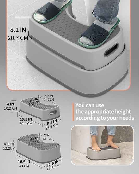 MR.SIGA Toilet Stool Squat Adult Bathroom Foot Stool, Light Gray&Dark Gray