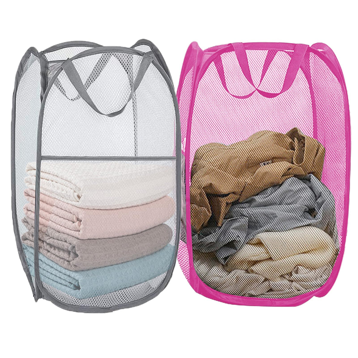 Foldable Clothes Basket Mesh Pop Up Laundry Hamper for Apartment, RV
