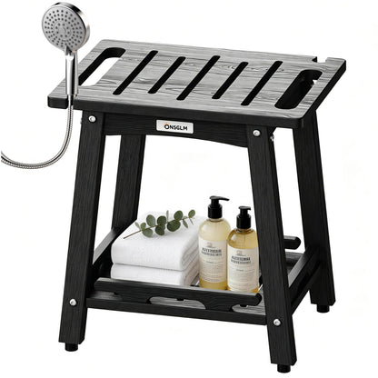 Shower Bench Seat, Non-Slip Shower Benches for Inside Shower to Sit on, HDPE Waterproof Shower Stool for Shaving Legs, Shower Chair with Adjustable Feet for Bathroom, Indoor/Outdoor Use, Black