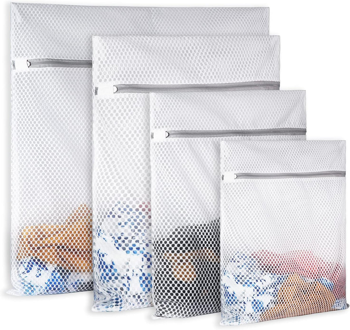 4Pcs Durable Honeycomb Mesh Laundry Bags for Delicates Reusable Wash Bag(1XX-Large 24 x 24 Inches,1X-Large 20 x 24 Inches,1 Large 16 x 20 Inches, 1 Medium 12 x 16 Inches)