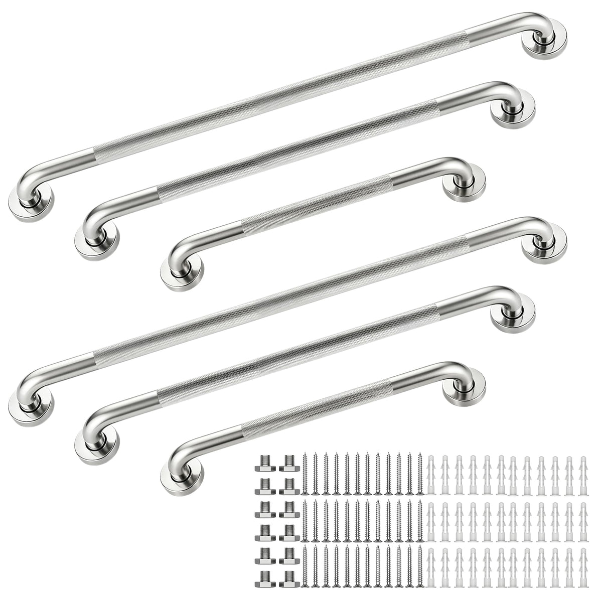 16 Inch Grab Bars 1.25" Dia,2 Pack Brushed Nickel 304 Stainless Steel Bathroom Grab Bar,Anti Slip Knurled Safety Bar,Wall Mount Handicap Grab Bars,Support Handrail for Seniors Elderly Injury