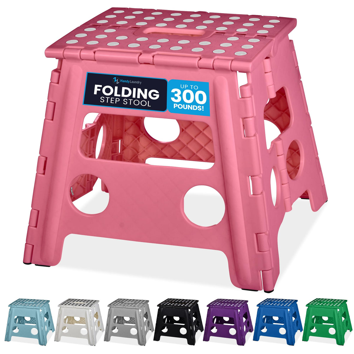 Handy Laundry Folding Step Stool 9 Inch, Pink, Non-Slip Holds 300 lbs