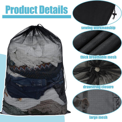 10 Pack Mesh Laundry Bags, 35.4" x 23.6" Heavy-Duty Laundry Bags Large Drawstring Mesh Bag for College Dorm Travel Sports Family Apartment (White, Black)