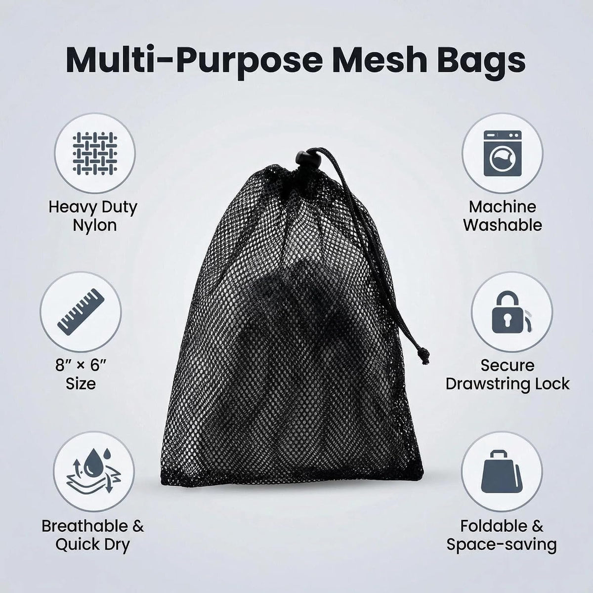 20pcs Small Mesh Bags NylonMesh Backpack Drawstring Storage Black Nylon Drawstring Bags Small Travel Stuff (6 x 8inch)