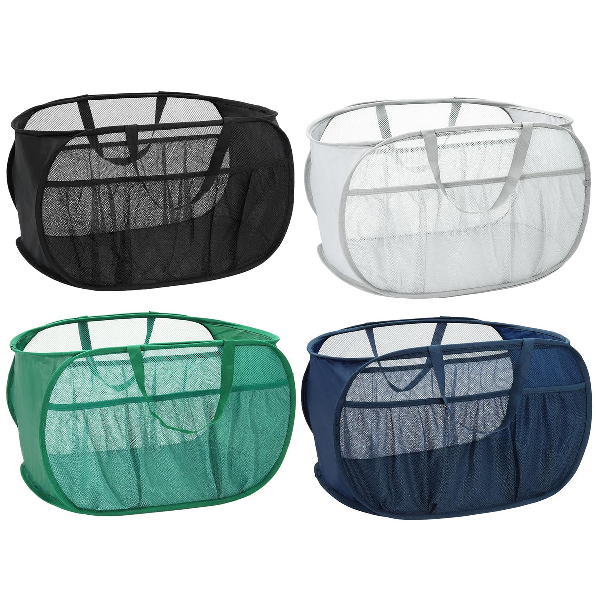 2 Pack Collapsible Laundry Baskets, Upgrade Pop Up Laundry Hamper with Convenient Bags, Foldable Laundry Basket Mesh Light Weight, Easy to Carry Clothes Hampers for Laundry, Dorm, Toys, Travel White