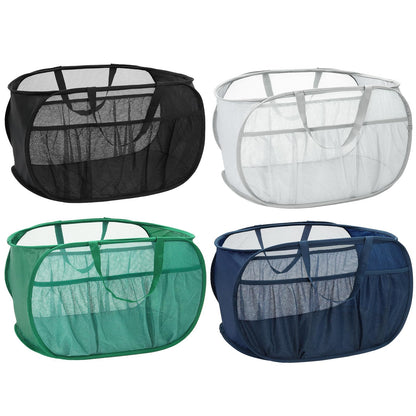 2 Pack Collapsible Laundry Baskets, Upgrade Pop Up Laundry Hamper with Convenient Bags, Foldable Laundry Basket Mesh Light Weight, Easy to Carry Clothes Hampers for Laundry, Dorm, Toys, Travel White