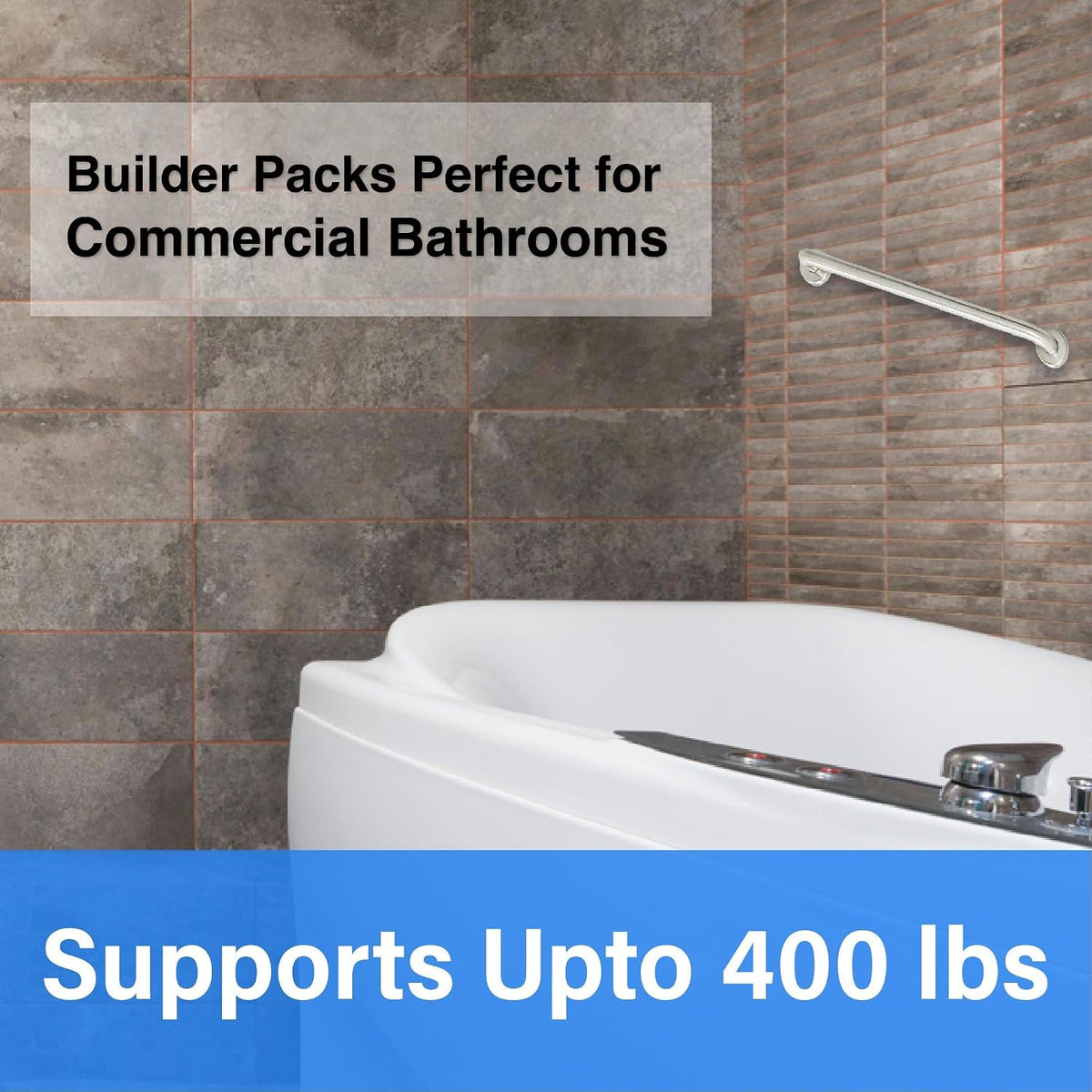 42” Shower Handle Smooth Grip | 304 Stainless Steel Bathroom Grab Bars for Seniors, Handicap Grab Bars | ADA Shower Bars Safety for Elderly Holds Upto 400lbs, Grab Bars for Bathtubs and Showers