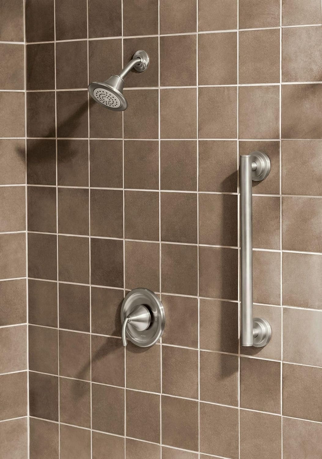 Moen YG0712BN Bathroom Safety 12-Inch Stainless Steel Modern Bathroom Grab Bar, Brushed Nickel