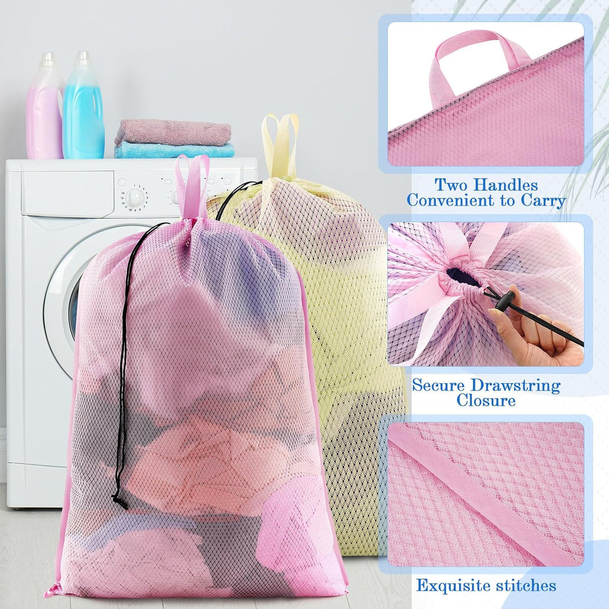6 Pack Colorful Mesh Laundry Bags with Handles, 24 x 36 Inches