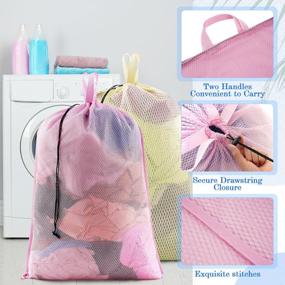 6 Pack Colorful Mesh Laundry Bags with Handles, 24 x 36 Inches