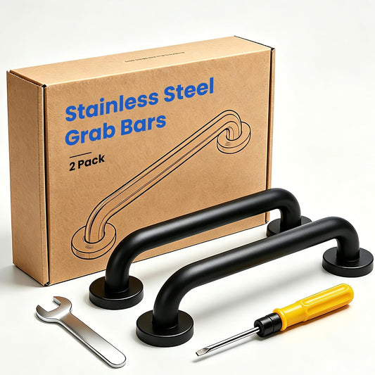 Grab Bars for Shower: 12 Inch Shower Handle for Wall - Stainless Steel, Black Handicap Grab Bars, Bath & Shower Safety Bars for Seniors, Stable Bathroom Handrail for Elderly (2 Packs)