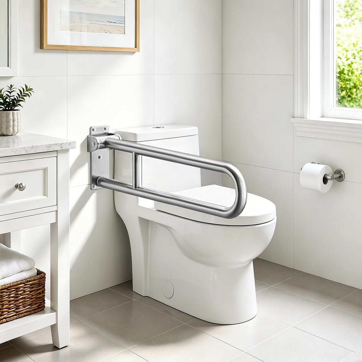 Toilet Grab Bar, Flip Up Foldable Bathroom Safety Handrail, Wall Mounted 304 Stainless Steel Support Rail for Elderly Seniors Handicap Toilet Assistance（30inch）