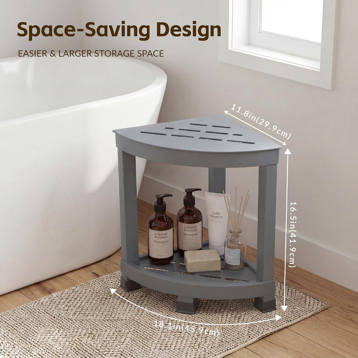 Shower Stool for Inside Shower, Small Bathroom Stool with Storage Shelf, Waterproof Corner Shower Organizer, Non-Slip Bath Stool for Adults, Multi-Purpose Side Table for Home