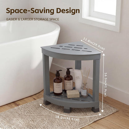 Shower Stool for Inside Shower, Small Bathroom Stool with Storage Shelf, Waterproof Corner Shower Organizer, Non-Slip Bath Stool for Adults, Multi-Purpose Side Table for Home