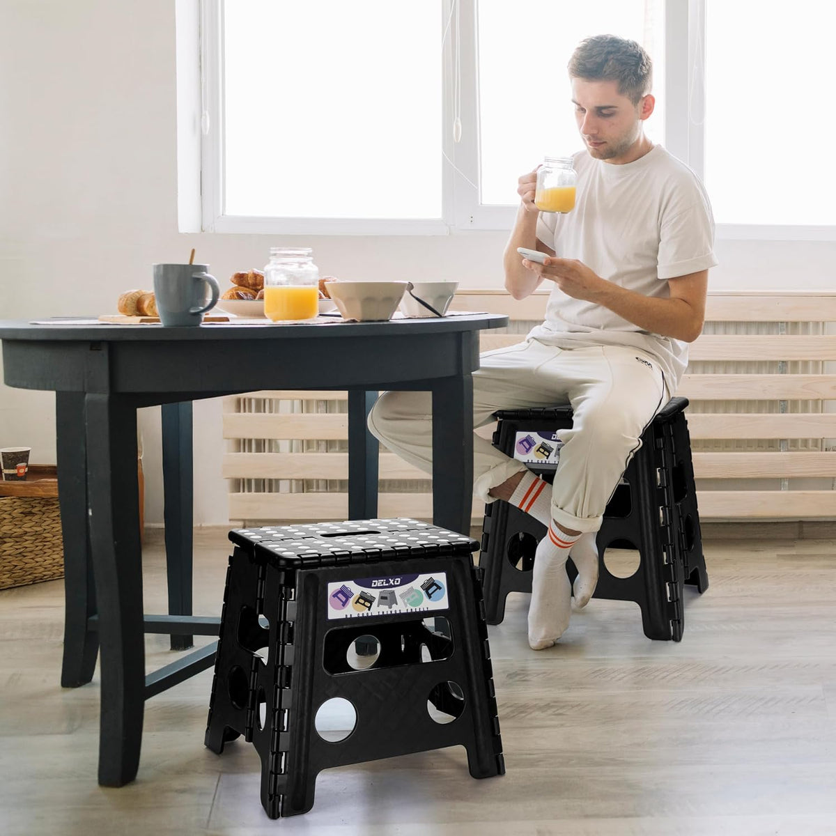 Delxo Folding Step Stool 13 Inch,300 Lbs Step Stool for Adults Black