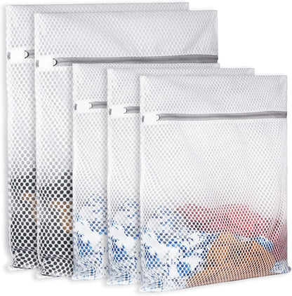 SUERIV Extra Large Honeycomb Mesh Laundry Bag125gsm Net Fabric Durable and Reusable Delicate Wash Bag,Travel Organization Bag for Lingerie,Clothes,Jeans,Bath Towel,Sock (2Large, 3Medium)