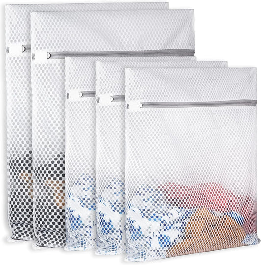 SUERIV Extra Large Honeycomb Mesh Laundry Bag125gsm Net Fabric Durable and Reusable Delicate Wash Bag,Travel Organization Bag for Lingerie,Clothes,Jeans,Bath Towel,Sock (2Large, 3Medium)