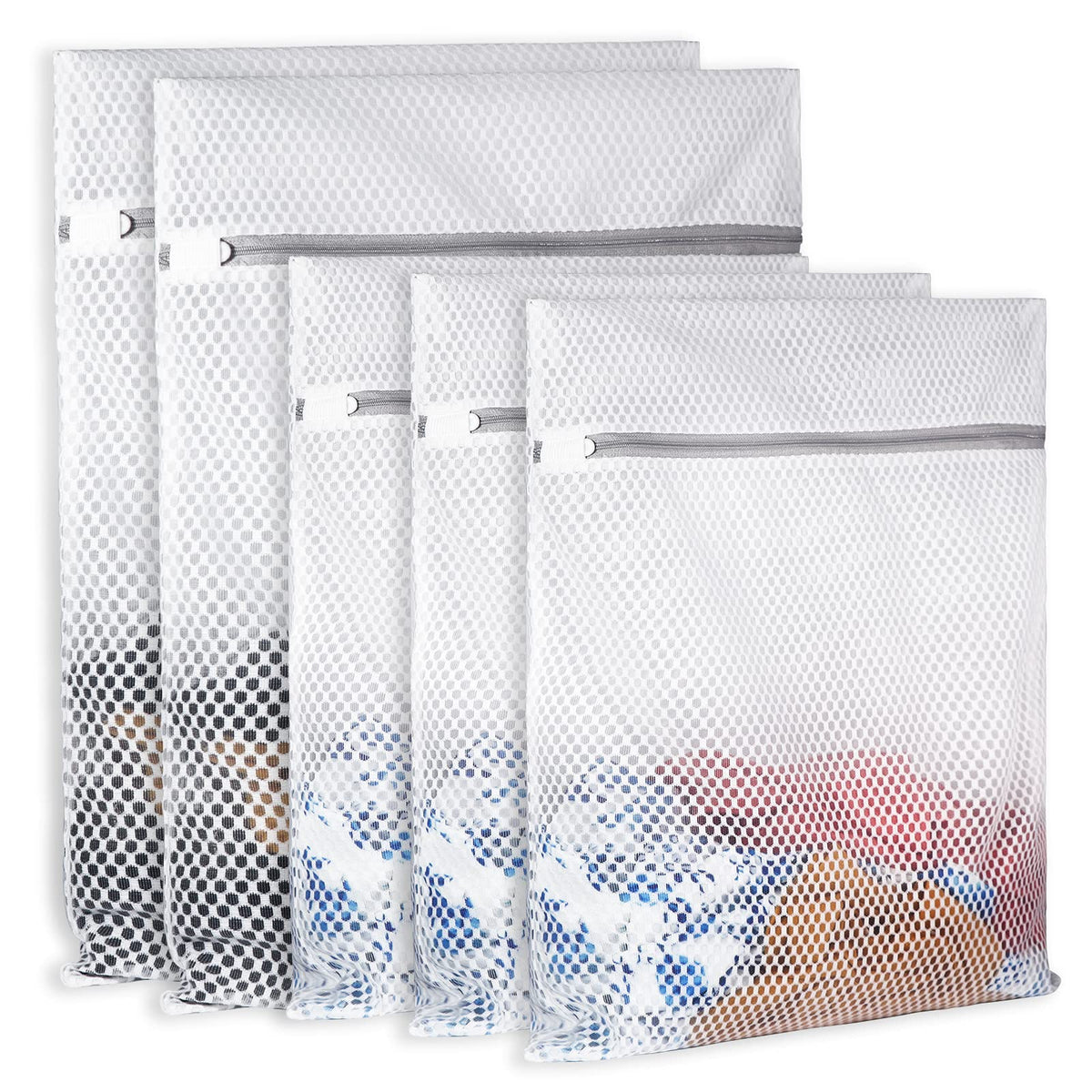 SUERIV Extra Large Honeycomb Mesh Laundry Bag125gsm Net Fabric Durable and Reusable Delicate Wash Bag,Travel Organization Bag for Lingerie,Clothes,Jeans,Bath Towel,Sock (2Large, 3Medium)