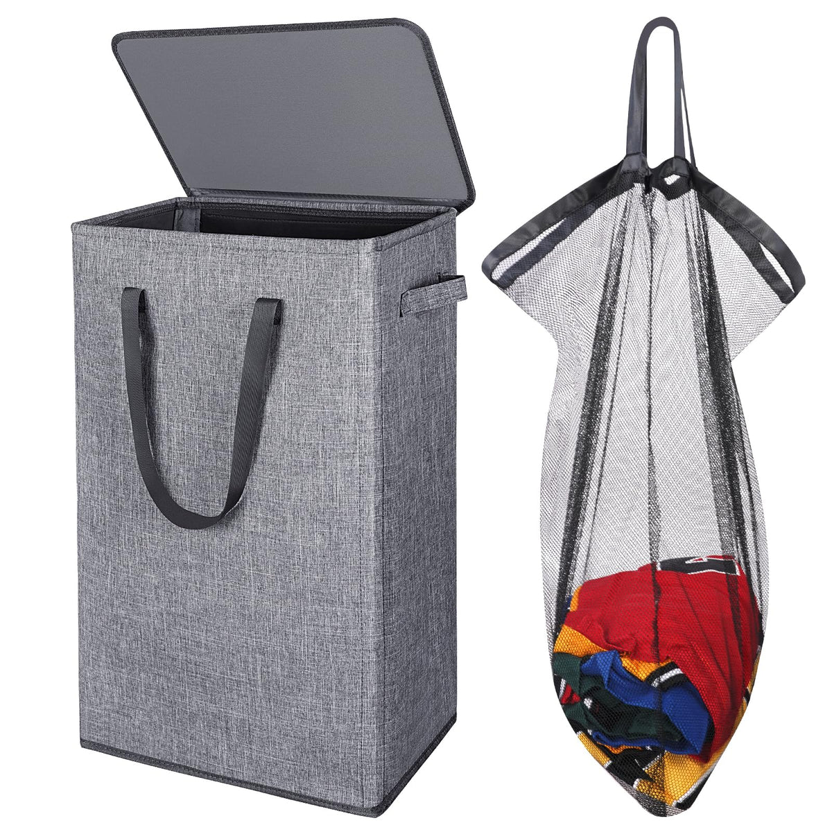 Odonata 75L Slim Laundry Hamper with Lid,Large Foldable Laundry Basket with Removable Bag and Handles Tall Collapsible Dirty Clothes Basket Great for Bedroom, Bathroom, Dorm, College,RV.(Black, 75L)