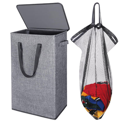 Odonata 75L Slim Laundry Hamper with Lid,Large Foldable Laundry Basket with Removable Bag and Handles Tall Collapsible Dirty Clothes Basket Great for Bedroom, Bathroom, Dorm, College,RV.(Black, 75L)