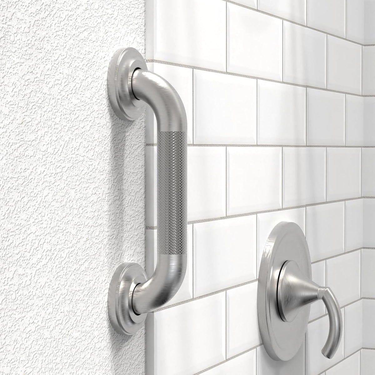 1-1/4" Knurled Grab Bar, ADA Compliant Bath Safety Shower Handrail, Bathroom Mobility Aid Handle for Seniors and Disabled, Heavy Duty 500lbs Support