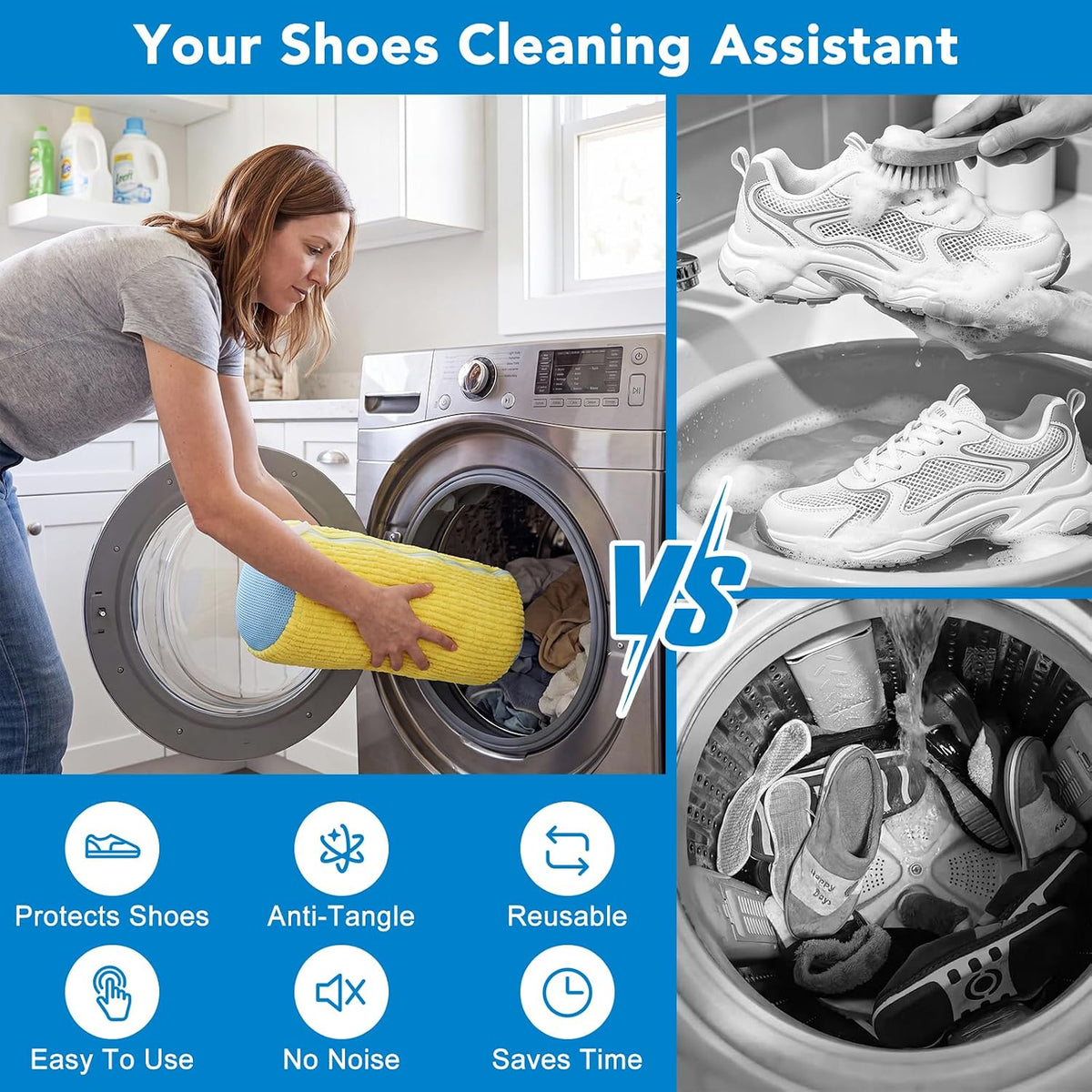 Dntorx 2 PCS Shoe Washing Machine Bag Shoe Laundry Bags, Yellow & Blue Chenille Mesh Shoe Bag for Washing Machine with L-Shaped Zipper, Fits Sneaker Tennis Shoes