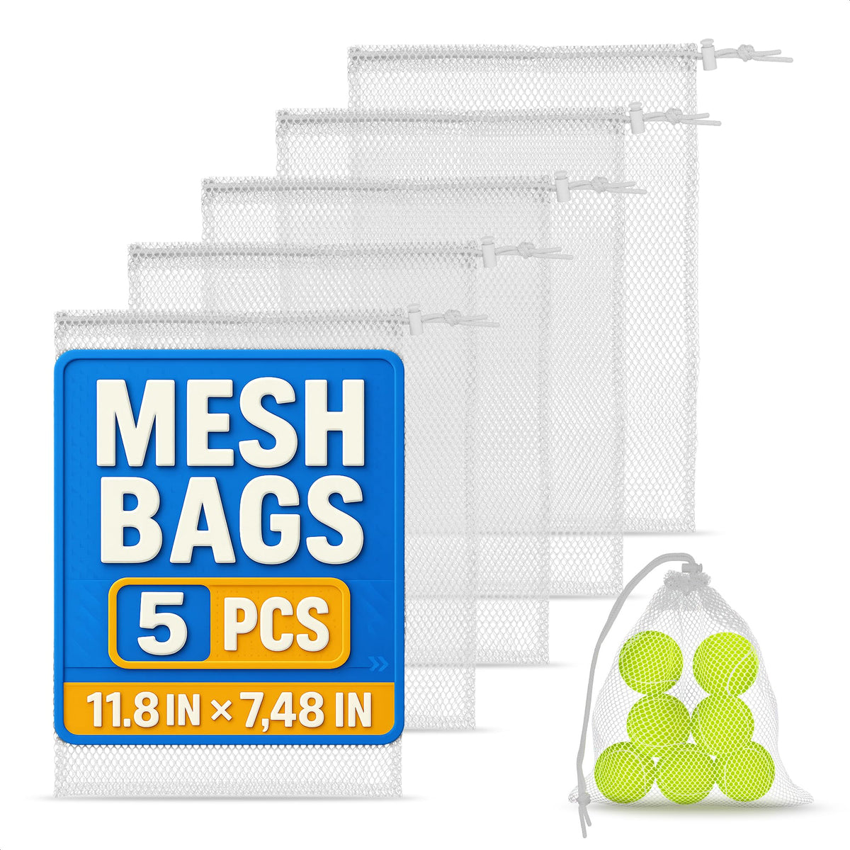 10 Pcs Small Mesh Bags Drawstring, 11.8"x7.48", Polyester (Black)