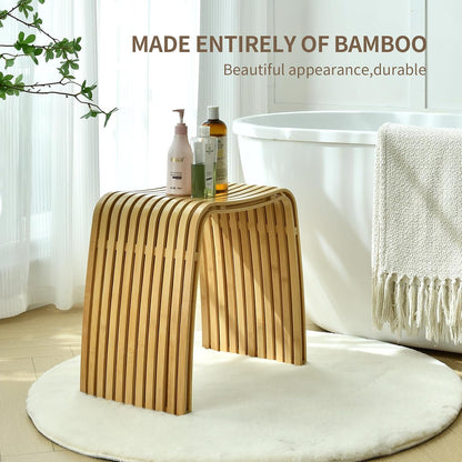 Bamboo Shower Bench, Waterproof Non-Slip Bath Stool,Sturdy Stable