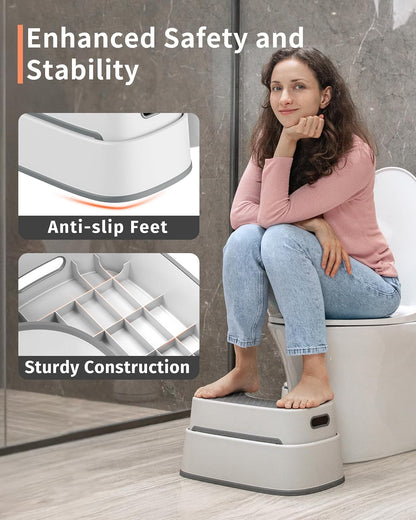 MR.SIGA Toilet Stool Squat Adult Bathroom Foot Stool, Off-White & Dark Gray