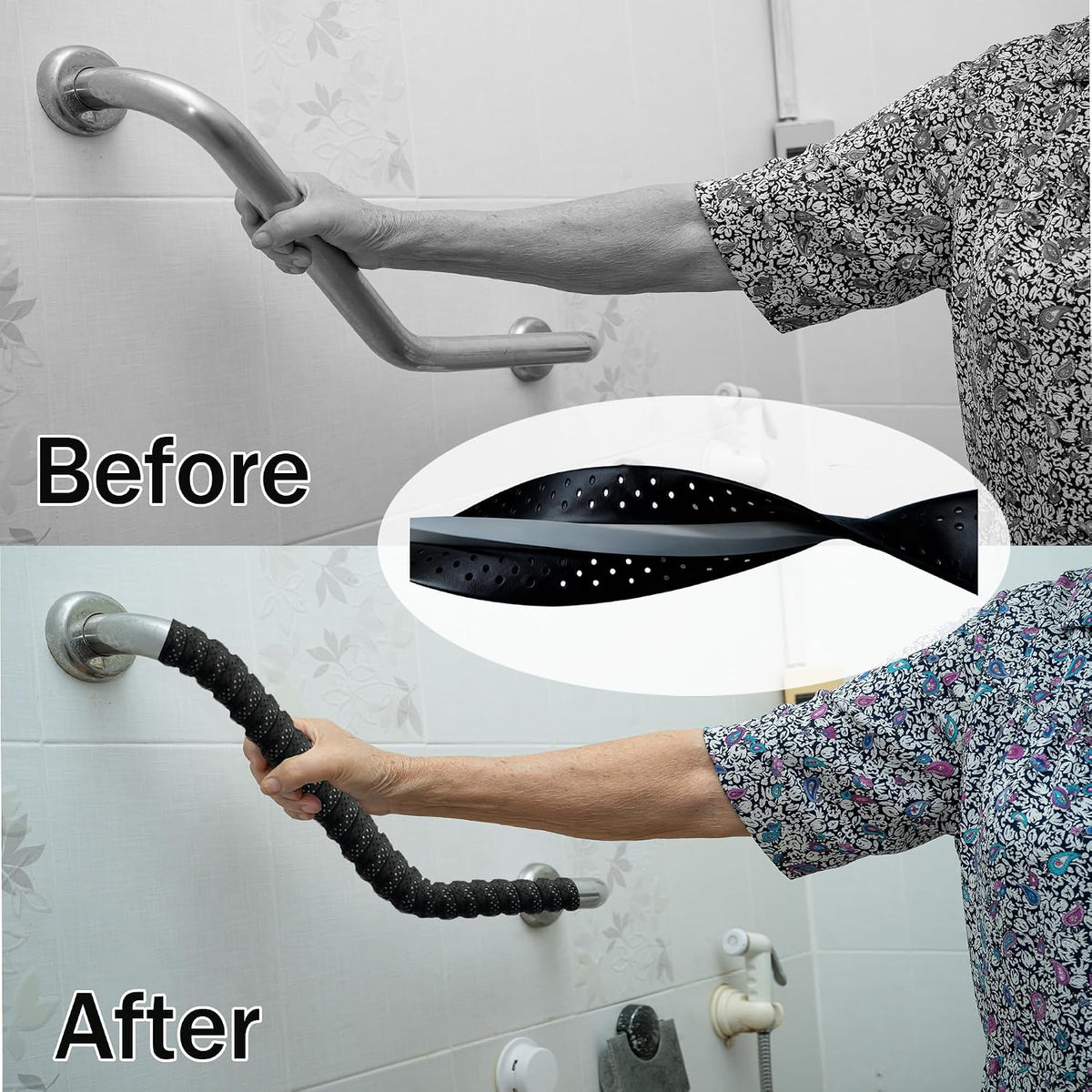 Grab Bars Non-Slip Tape for Bathtubs and Showers - Stainless Steel Bars Anti Slip Tape for Bathroom, Walls, Rail Handrail Covers for Seniors, Elderly, Handicap