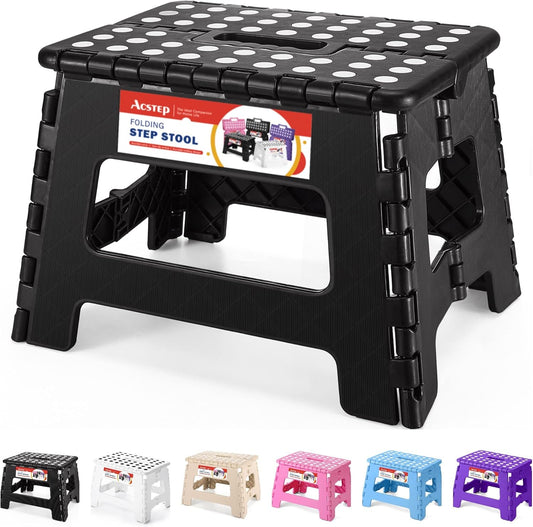 ACSTEP Folding Step Stool 9 Inch, Non-Slip Foldable Stools for Kids, Black