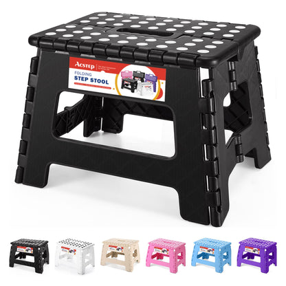 ACSTEP Folding Step Stool 9 Inch, Non-Slip Foldable Stools for Kids, Black