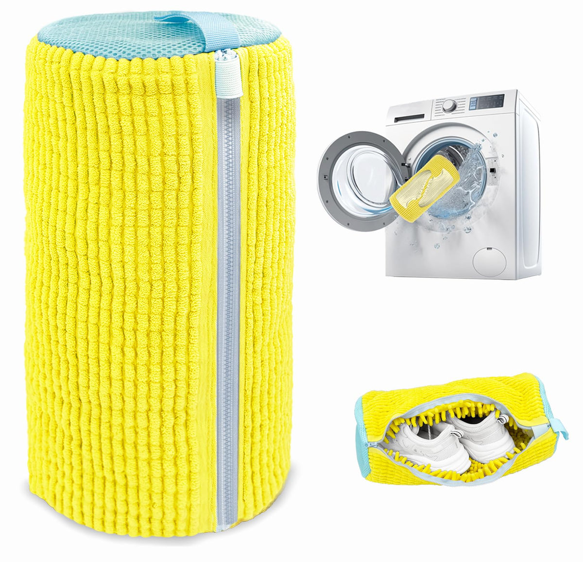 Shoe Washing Machine Bag,Laundry Shoe Bag for Washer and Dryer,Reusable Shoe Cleaning Bag for Sneakers,Tennis Shoes,With Self-locking Zipper, Microfiber Inside (2, Light =Grey)