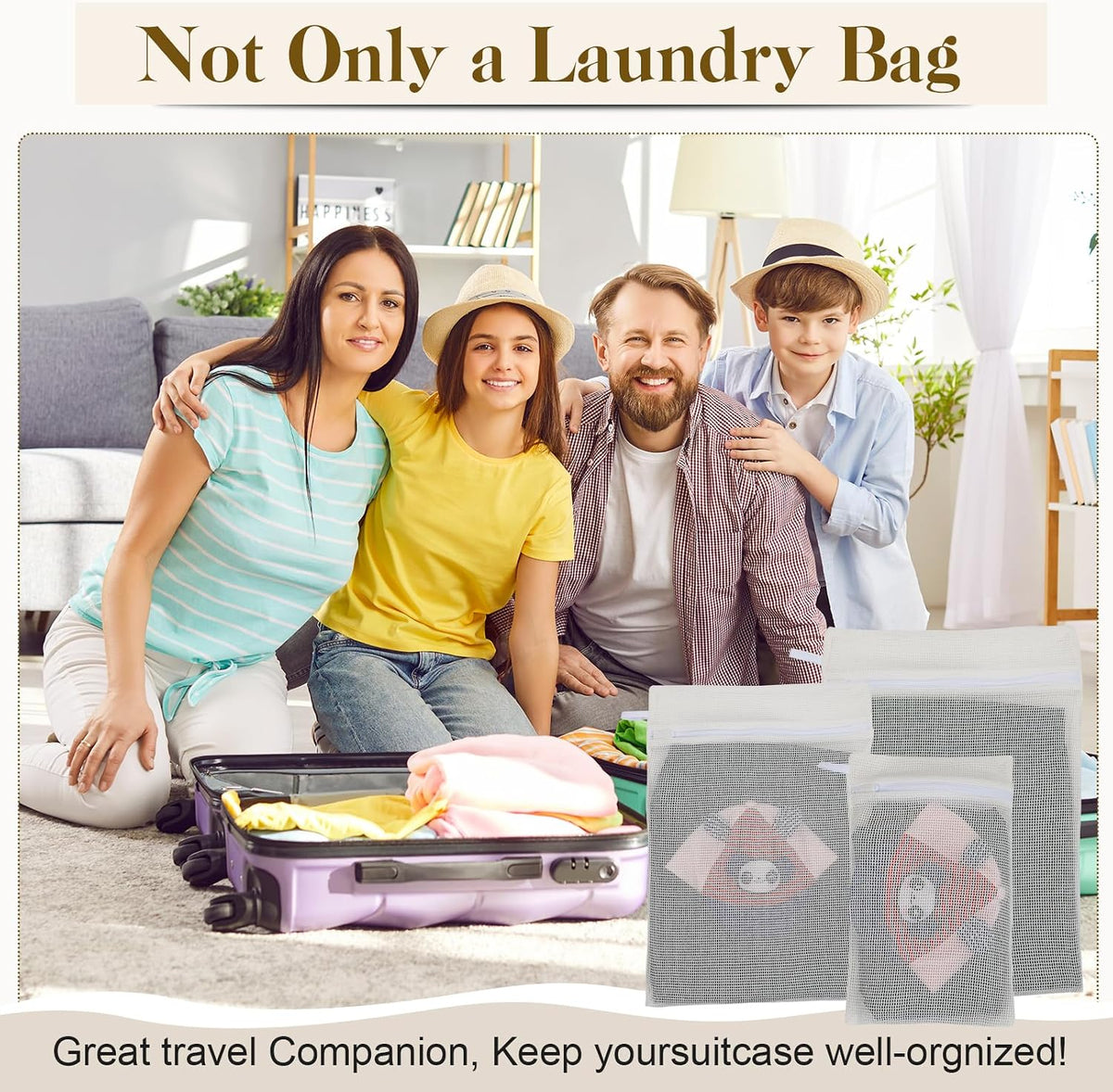 5-Piece Organic Cotton Laundry Bags with Zipper and Hanging Loop, 3 Sizes (S, M, L) Mesh Laundry Bag, Durable Cotton Mesh Laundry Bag for Delicate Underwear and Socks.