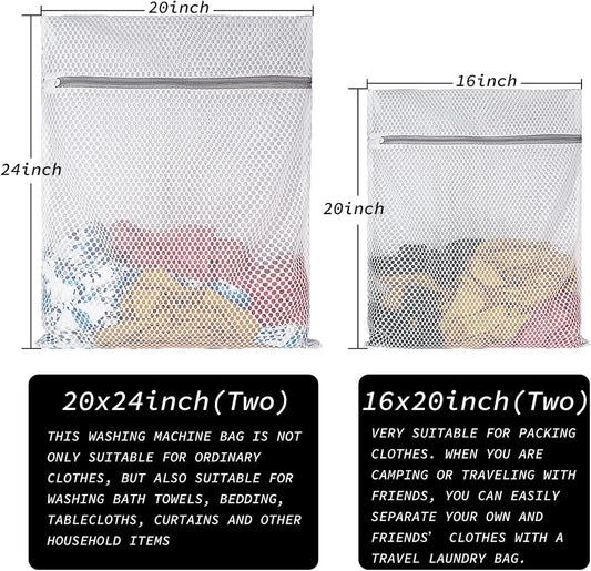 Extra Large Honeycomb Mesh Laundry Bag125gsm Net Fabric Durable and Reusable Delicate Wash Bag,Travel Organization Bag for Lingerie,Clothes,Jeans,Bath Towel,Sock (Set of 4(2L+2XL))
