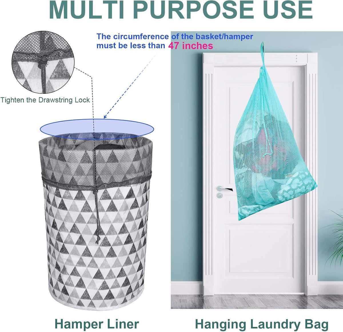 Dalykate Mesh Laundry Bags, 24" x 36", Heavy Duty with Reinforced Handles, Foldable & Portable, Drawstring Closure, 3-Pack Mixed Colors