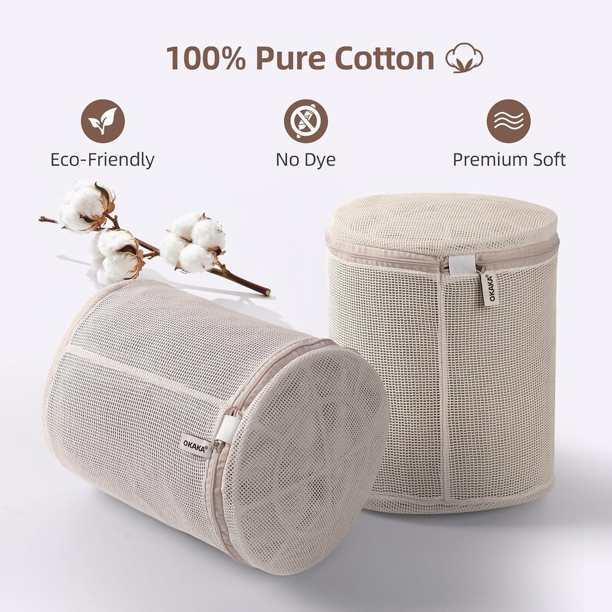100% Cotton Bra Washing Bags for Laundry, 9”x9”x9” Large Size, 3 Pcs
