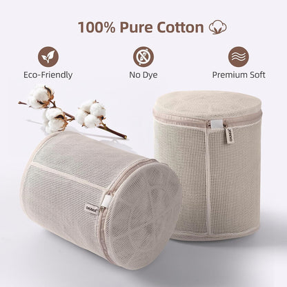 100% Cotton Bra Washing Bags for Laundry, 9”x9”x9” Large Size, 3 Pcs