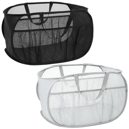 2 Pack Collapsible Laundry Baskets, Upgrade Pop Up Laundry Hamper with Convenient Bags, Foldable Laundry Basket Mesh Light Weight, Easy to Carry Clothes Hampers for Laundry, Dorm, Toys, Travel White