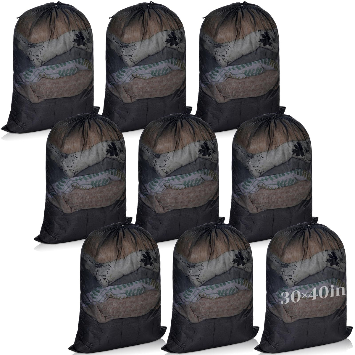 Windyun 9 Pcs Mesh Laundry Bags Drawstring Lockable Travel Storage, Black