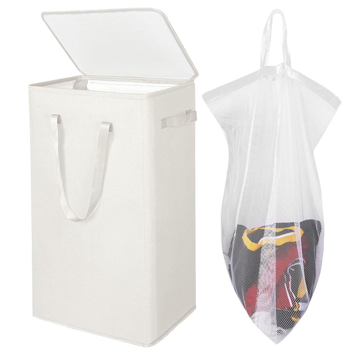 Odonata 75L Slim Laundry Hamper with Lid,Large Foldable Laundry Basket with Removable Bag and Handles Tall Collapsible Dirty Clothes Basket Great for Bedroom, Bathroom, Dorm, College,RV.(Black, 75L)