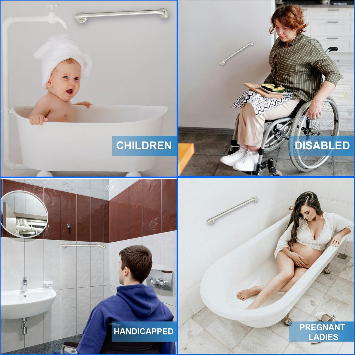 42” Shower Handle Smooth Grip | 304 Stainless Steel Bathroom Grab Bars for Seniors, Handicap Grab Bars | ADA Shower Bars Safety for Elderly Holds Upto 400lbs, Grab Bars for Bathtubs and Showers