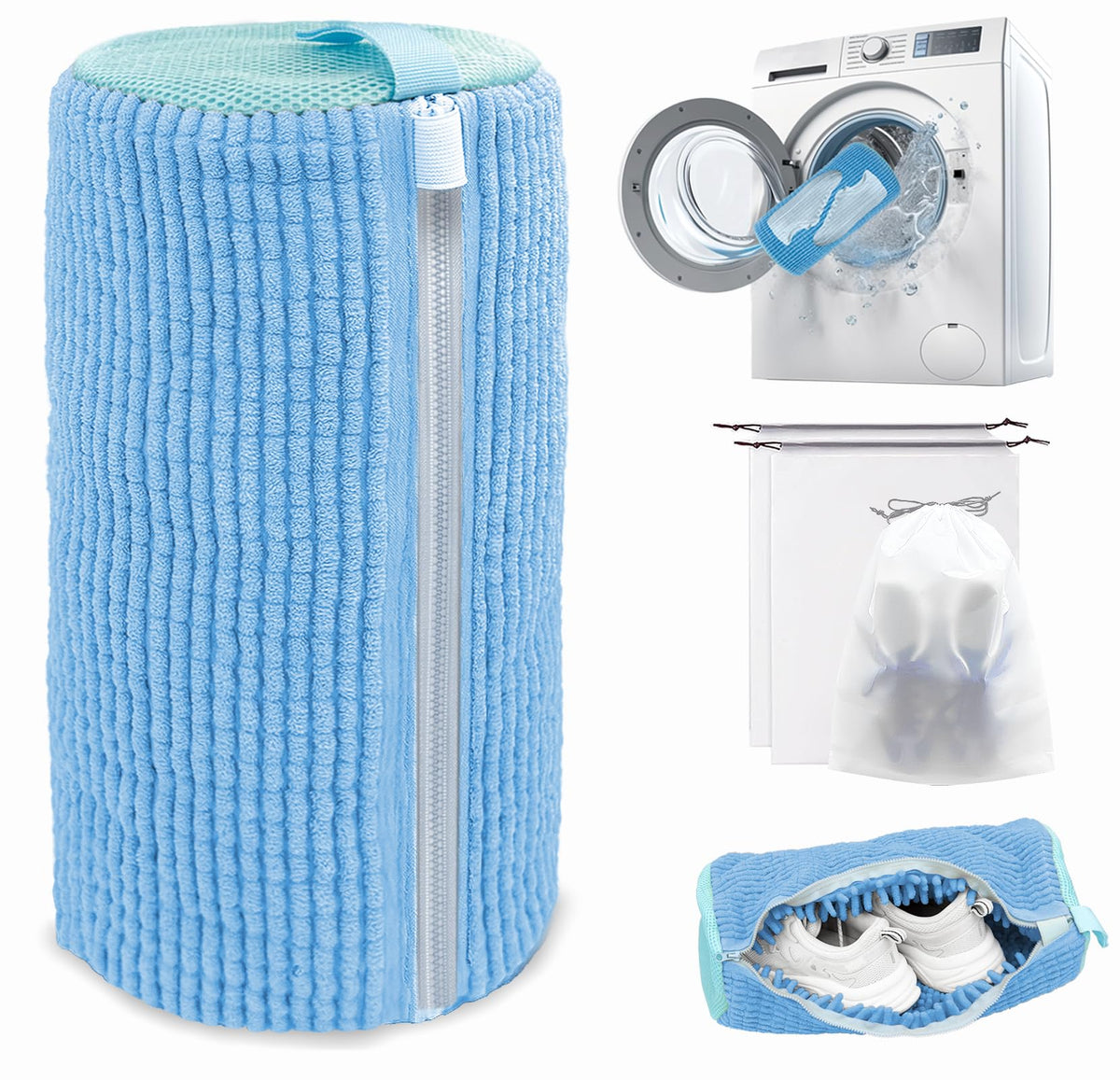 Shoe Washing Machine Bag,Laundry Shoe Bag for Washer and Dryer,Reusable Shoe Cleaning Bag for Sneakers,Tennis Shoes,With Self-locking Zipper, Microfiber Inside (2, Light =Grey)